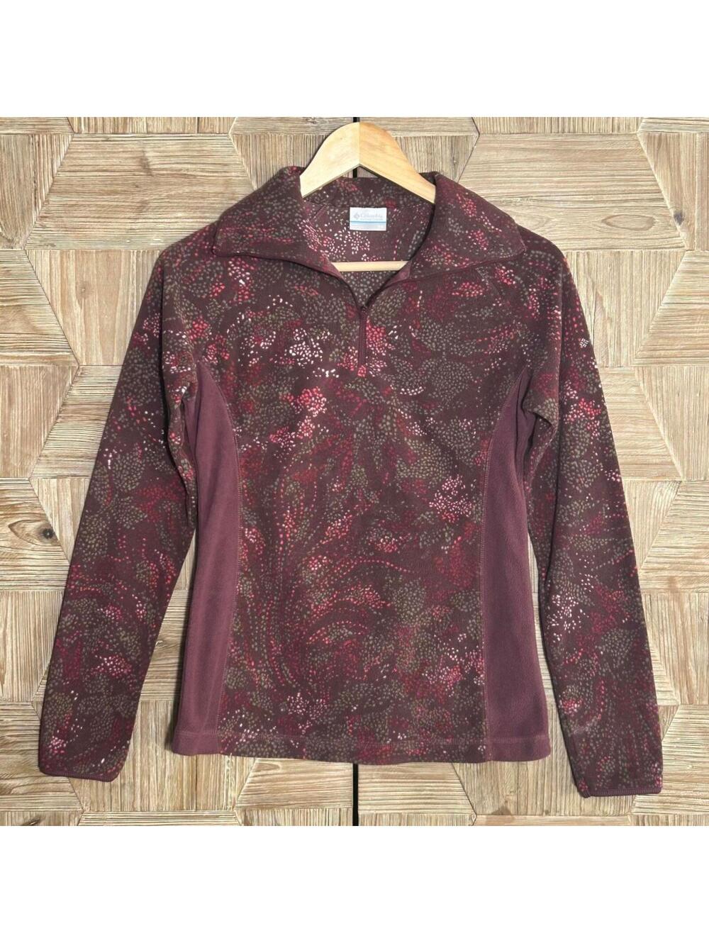 Columbia Women's Floral Paisley 1/4 Zip Pullover Burgundy Size XS Granola Girl